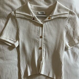 Sandro White Button Up Ribbed Top Size 1